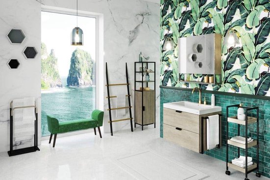 Ensemble de 3 étagères murales de forme hexagonale blanches avec paroi arrière colorée - étagère décorative étagère flottante hexagonale - étagère de collection