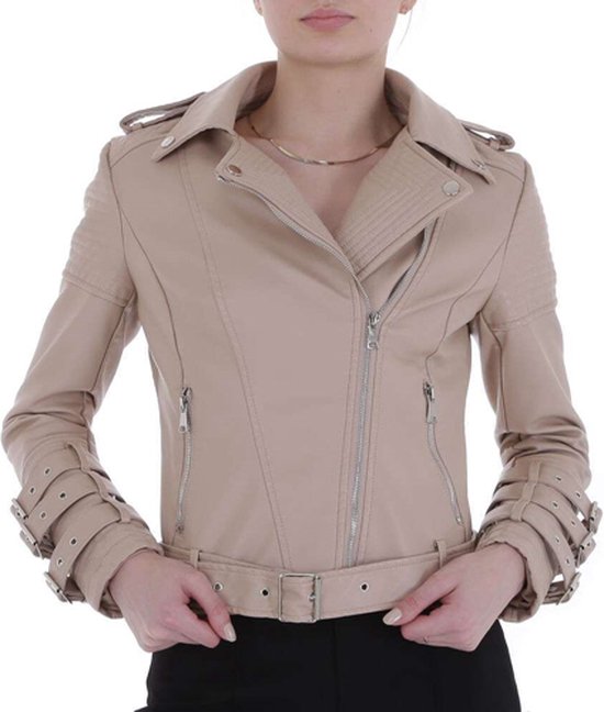 Dilena fashion leder biker jack beige