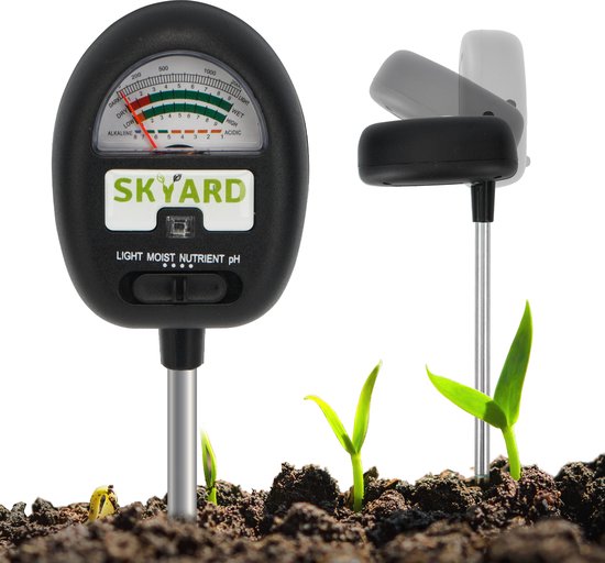 Foto: Skyard 4 in 1 vochtmeter planten vochtigheidsmeter planten meet vocht ph licht en nutri nten tuinaarde testen zwart