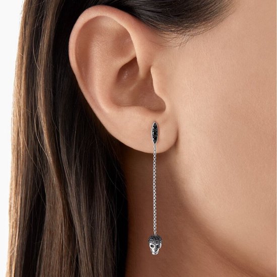 Thomas Sabo Orecchini A Cerchio In Argento Annerito Con Zirconi Neri – 13x9 Mm