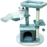 MaxxPet Krabpaal - Kattenspeeltuig - Krabton - Kattenhuis - Kattenkrabpaal 4 verdiepingen - 3 ligplekken + Kattenhuisje met extra speeltjes - 40x30x77cm - Grijs