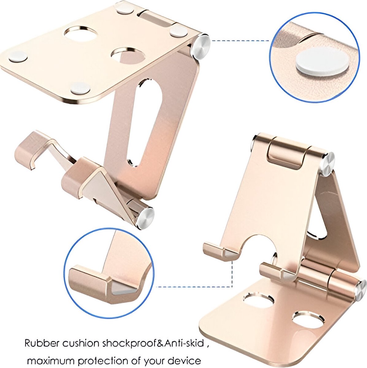 Famanu - Mobiele Telefoonstandaard Verstelbaar Opvouwbare Aluminium Tablet Standaard Verstelbaar Compatibel met 4-10 inch Mobiele Telefoons en Tablets, Goud