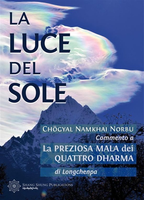 Boek 'La Luce del Sole' met bergen en iriserende wolken.