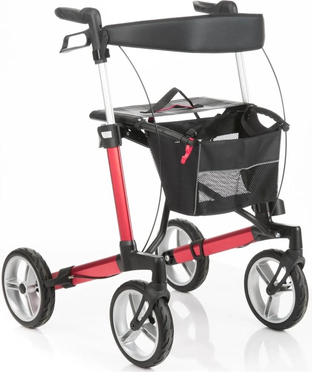 Goedkoopste Rollator Plaza X3 - Medium - Lichtgewicht - Grote soft banden - Rood