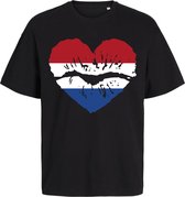 Grappig T-Shirt Heren Dames - Rood Wit Blauwe Hart - Zwart - EK - WK - Koningsdag - Maat XL