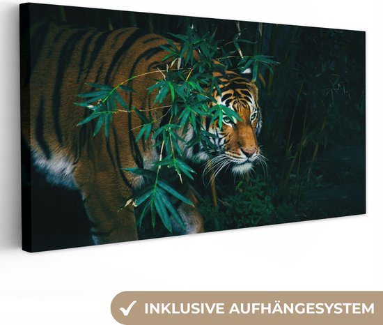 Canvas schilderij 160x80 cm - Wanddecoratie Tijger - Dieren - Jungle - Muurdecoratie woonkamer - Slaapkamer decoratie - Kamer accessoires - Schilderijen