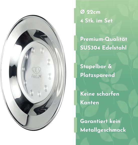 Roestvrij stalen campingborden set 4 stuks diep 22 cm Ø [update: met verbeterd materiaal] picknick & camping servies set 4 personen metalen roestvrijstalen borden accessoires campingkeuken — afbeelding 3