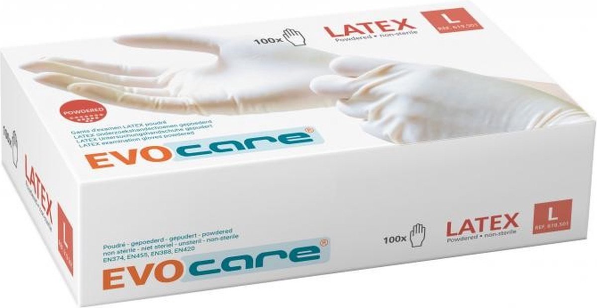 Ongepoederde LATEX handschoenen Large (8-9) - 10 pakken van 100 stuks