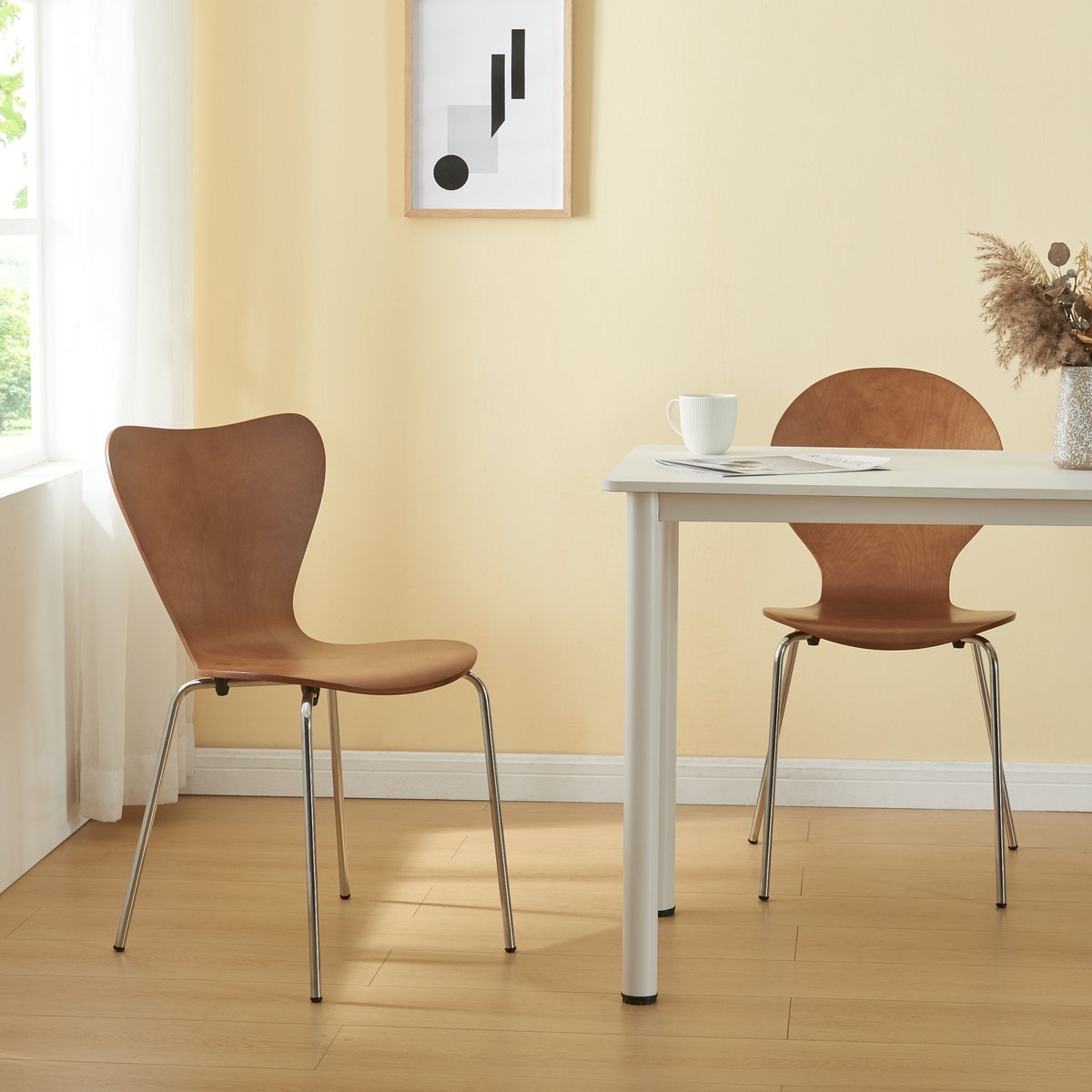 en.casa Eetkamerstoel Essunga 80x48x45,5 cm set van 4 walnootkleurig en chroom [en.casa]