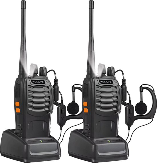 Walkie Talkie Portofoon - 2 stuks - 5KM Bereik - Oortjes met bevestigingsclip - Zaklamp - Relave