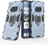 Nothing Phone (2a) Hoesje - MobyDefend Dubbelgelaagde Pantsercase Met Standaard - Blauw - GSM Hoesje - Telefoonhoesje Geschikt Voor Nothing Phone (2a)