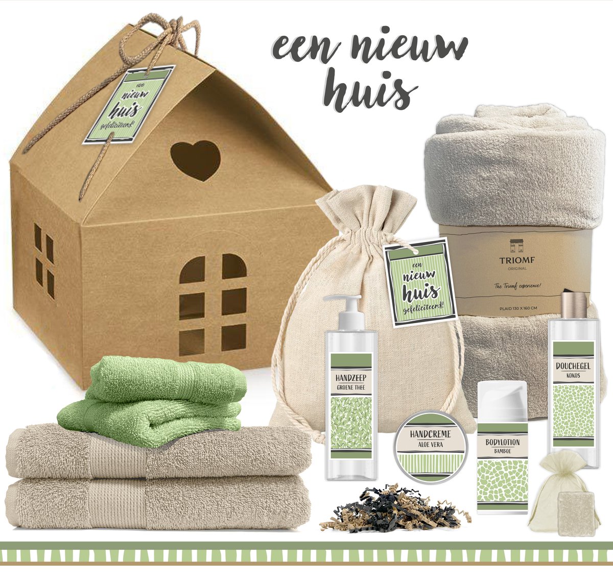 Goedkoopste Geschenkset Een nieuw huis - 11 Producten - 1710 Gram | Luxe cadeaubox - Nieuwe woning - Wellness - Gift set Deluxe - Housewarming Cadeau - Verhuisd - Cadeau Pakket - Giftset Badkamer - Samenwonen - Verhuizing - Getrouwd - Groen - Voor man & vrouw