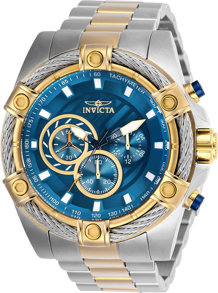 Invicta Bolt 25522 Heren Horloge - Waterdicht - Analoog - Quartz Uurwerk - Roestvrij Staal met blauwe Wijzerplaat -52mm