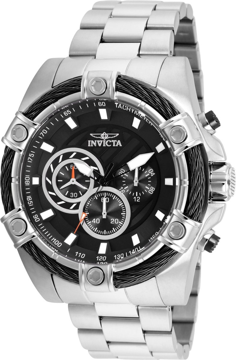 Invicta Bolt 25512 Heren Horloge - Waterdicht - Analoog - Quartz Uurwerk - Roestvrij Staal met zwarte Wijzerplaat -52mm