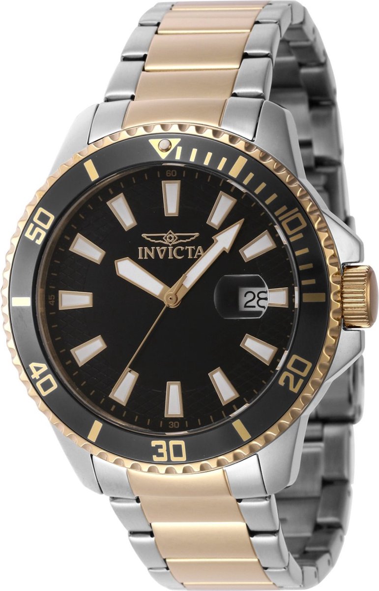 Invicta Pro Diver 46141 Heren Horloge - Waterdicht - Analoog - Quartz Uurwerk - Roestvrij Staal met zwarte Wijzerplaat - 45mm