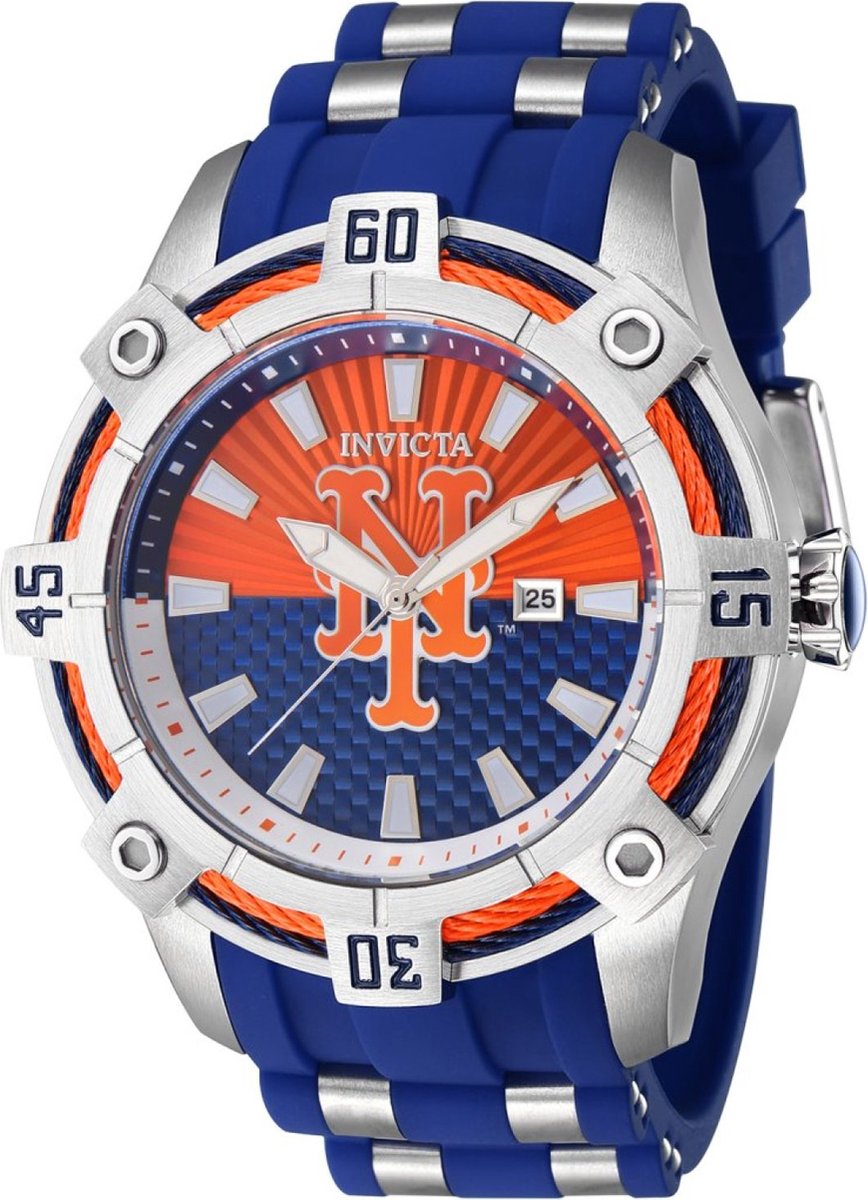 Invicta MLB - Detroit Tigers 43277 Heren Horloge - Waterdicht - Analoog - Quartz Uurwerk - Roestvrij Staal met oranje Wijzerp