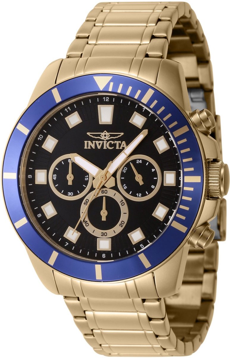 Invicta Pro Diver 46044 Heren Horloge - Waterdicht - Analoog - Quartz Uurwerk - Roestvrij Staal met zwarte Wijzerplaat - 45mm