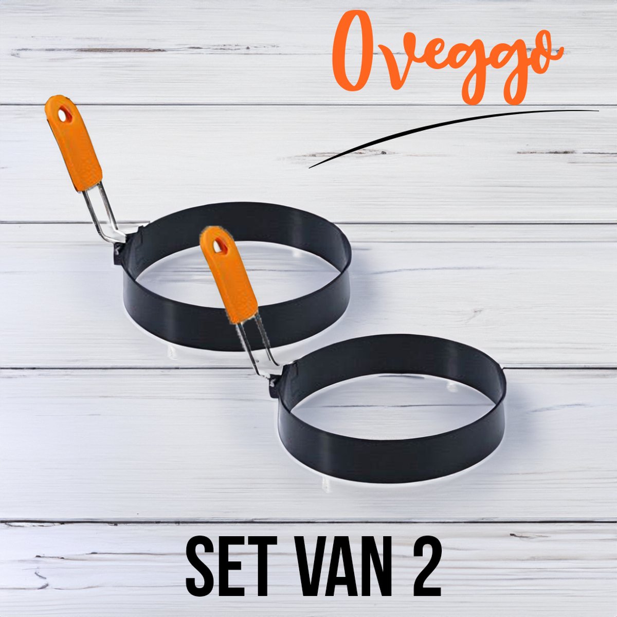 Oveggo Eiervormer Deluxe Set van 2- Keukenhulpmiddel - Perfect Ronde Eieren - Anti-aanbaklaag - Met Handvat - Pannenkoekenringen - Bakringen - Hamburgerringen - Ronde kookringen