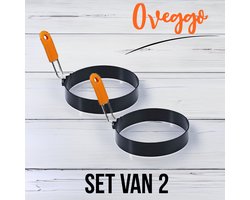 Oveggo Eiervormer Deluxe Set van 2- Keukenhulpmiddel - Perfect Ronde Eieren - Anti-aanbaklaag - Met Handvat - Pannenkoekenringen - Bakringen - Hamburgerringen - Ronde kookringen