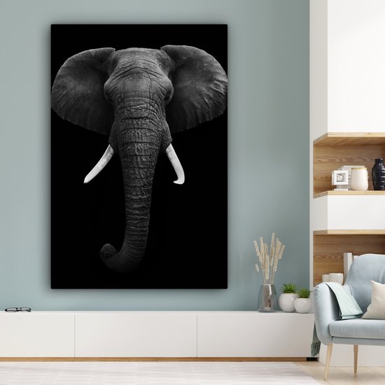 Toile - Animaux - Éléphant - Zwart - Wit - Décoration Décoration murale - 120x180 cm - Photo sur toile - Peintures sur toile salon