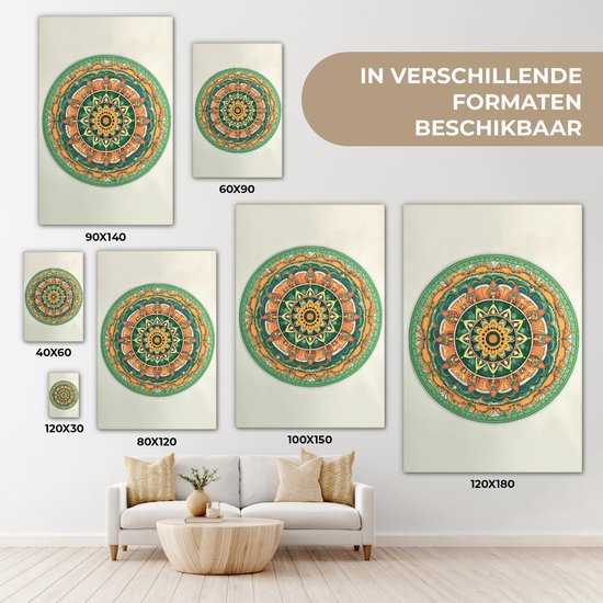 Tableau sur toile 120x180 cm - Décoration murale Hippie - Mandala - Vert - Boho - Fleurs - Décoration murale salon - Décoration chambre - Accessoires chambre - Peintures