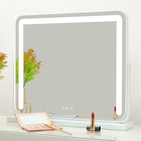 Grand miroir de maquillage Hollywood avec lumière LED, rotation à 360° tactile, réglable, pour chambre à coucher, salon, table, miroir cosmétique avec éclairage 3 couleurs