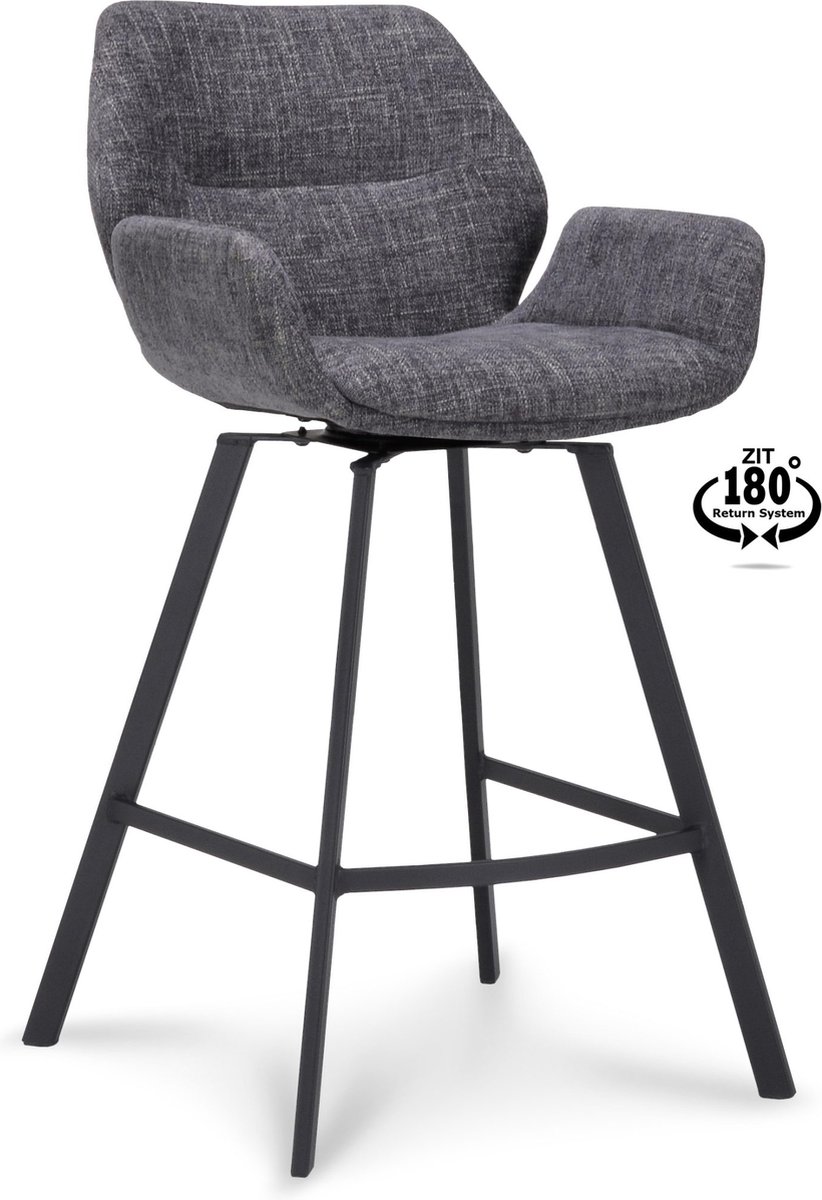 Icon Living - Barkruk Vila Zithoogte 65 - Stof Miami Darkgrey - 180° Terugdraaisysteem