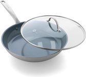 30-cm GreenPan Treviso Roestvrij Staal Gezond Keramisch Non stick Koekenpan met Deksel - PFAS-Vrij Gehard Inductie Ovenbestendig Vaatwasmachinebestendig - Grijs