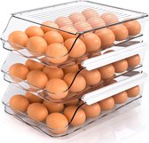 Support à œufs roulant à 3 niveaux – Grande capacité – Conteneur de stockage d'œufs – Support à œufs roulant automatique – Boîtes à œufs en plastique transparent – ​​koelkast de cuisine