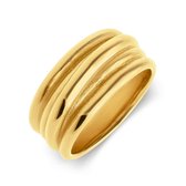 Lucardi Dames Stalen goldplated ring met ribbels smal - Ring - Staal - Goudkleurig - 17 / 53 mm