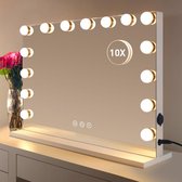 Grote Make-up Spiegel met Verlichting en Dimbare Lampjes - Tafelblad of Muur Gemonteerd - Hollywood Stijl Ijdelheidspiegel met 3 Gekleurde Lampjes - Wit