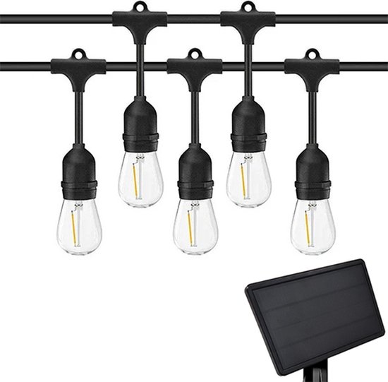 Fonkel 10m Solar LED Prikkabel – IP65 Lichtsnoer Buiten – Koppelbaar – Lampjes Slinger – inclusief 10x E27 lampen