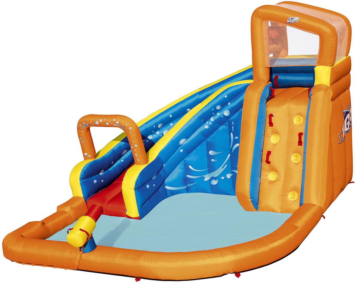 H2OGO! The Hurricane Tunnel Blast Water Park - opblaasbaar waterpretpark - met waterglijbaan - met klimwand - 420cm breed x 320cm lang x 260cm hoog