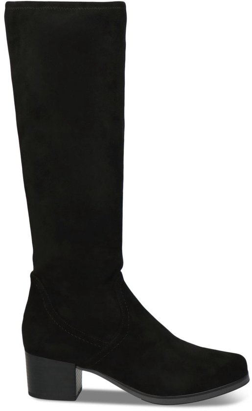Botte haute en suédine noire, bout pointu et talon bloc.