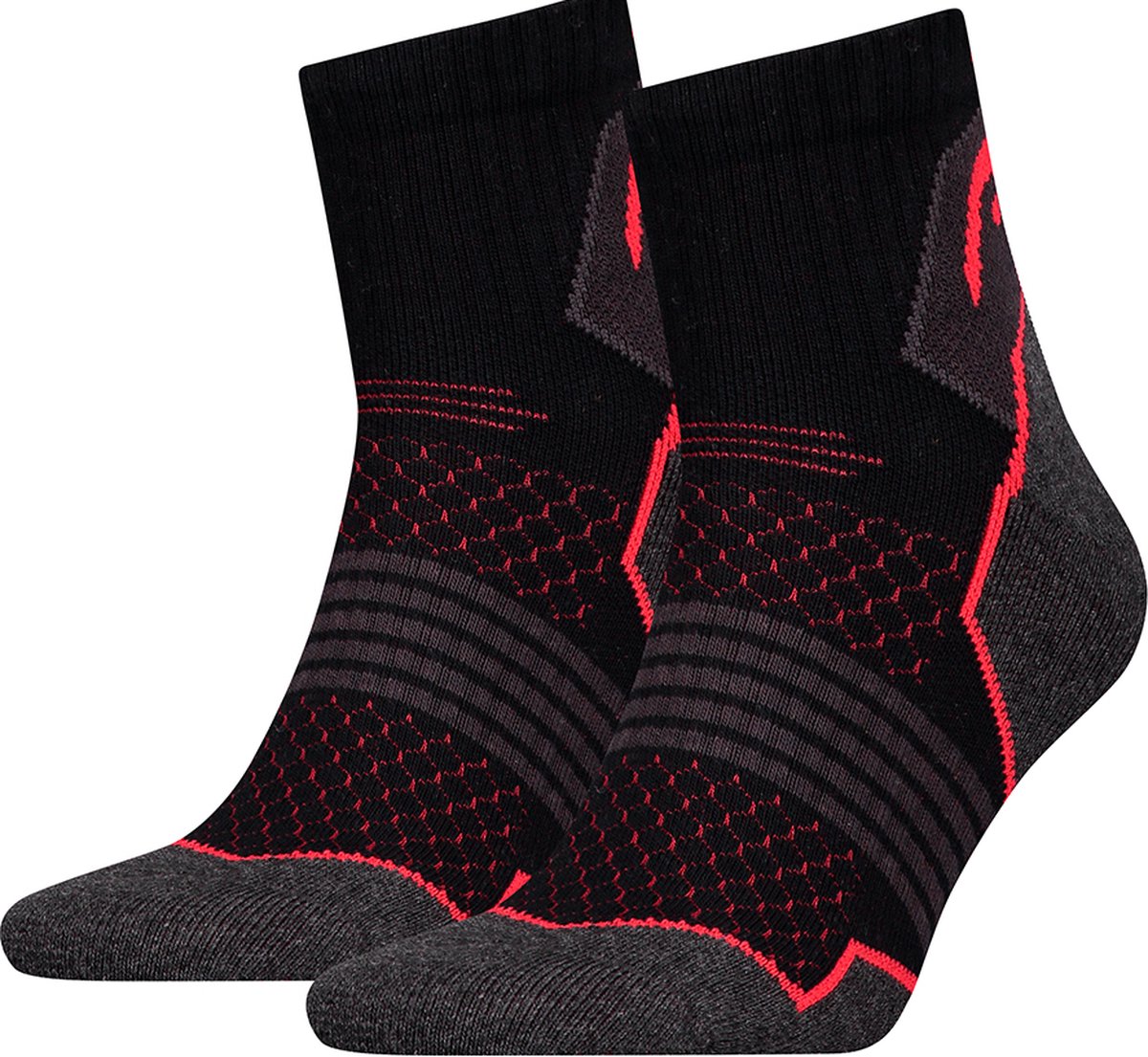HEAD 4-Pack Hiking Kwart Sokken Schokabsorptie Flexzone Heren Dames – 35-38 701219909 Zwart