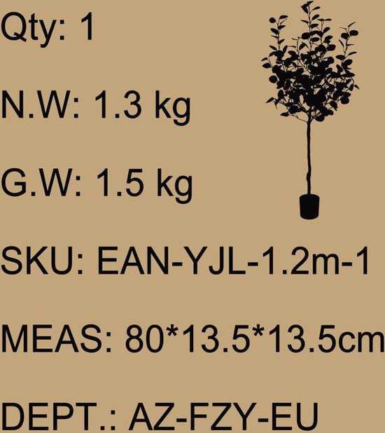 Fopamtri Eucalyptus Kunstplant, 180 cm, eucalyptus, decoratie voor