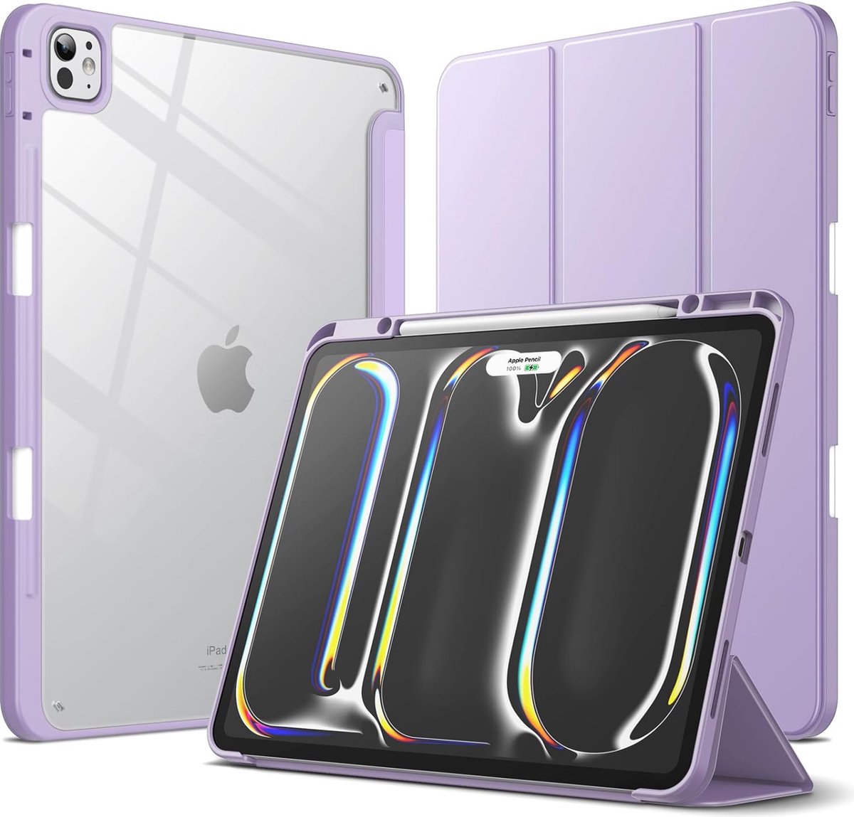 Geschikt voor Apple iPad Pro 13 inch M4 - Doorzichtig Transparante Achterkant - Schokbestendig - Book Case Hoesje - Paars