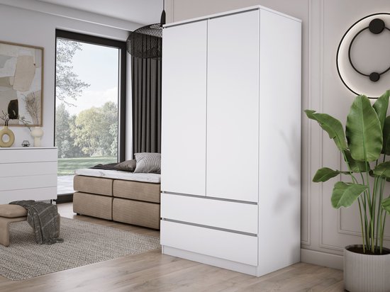 Meubel Square - Armoire de Rangement - Wit - Armoire à deux tiroirs - Placard de Chambre