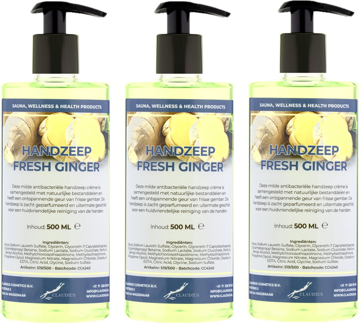 Goedkoopste Handzeep Fresh Ginger 500 ml - met gratis pompje - set van 3 stuks