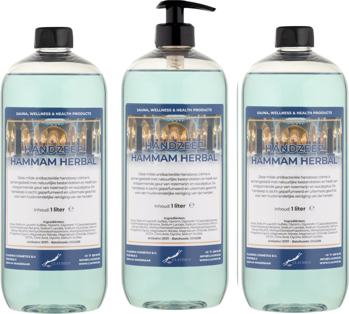 Goedkoopste Handzeep Hammam Herbal 1 liter - met gratis pomp - set van 3 stuks