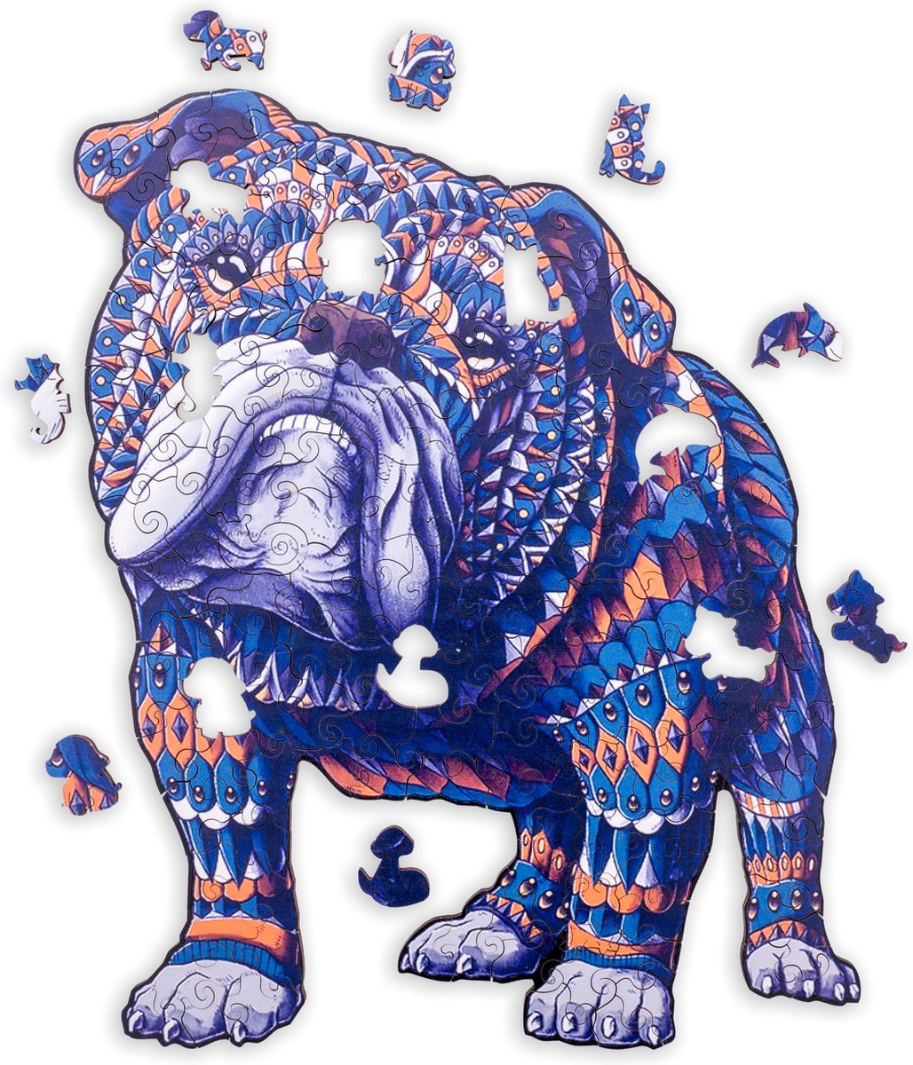 Houten Puzzel Bulldog – 85 Unieke Puzzelstukjes – A4 Formaat Houten Legpuzzel – Dieren Puzzelspel – Compact Denkspel – Inclusief Opbergetui – Engelhart — afbeelding 7