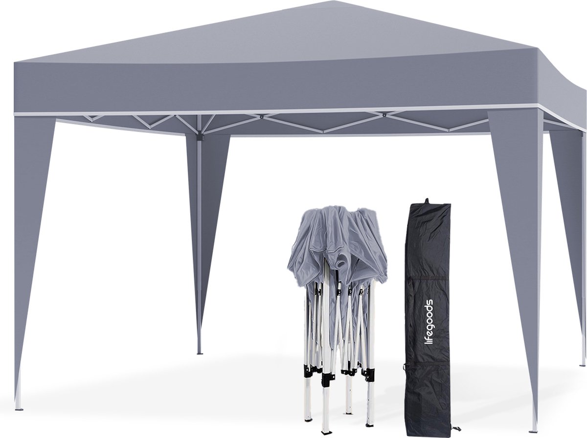 Bol.com LifeGoods Partytent - Opvouwbaar - 3x3 m - Easy Up - Paviljoen - Vouwtent - Met Draagtas - Grijs aanbieding
