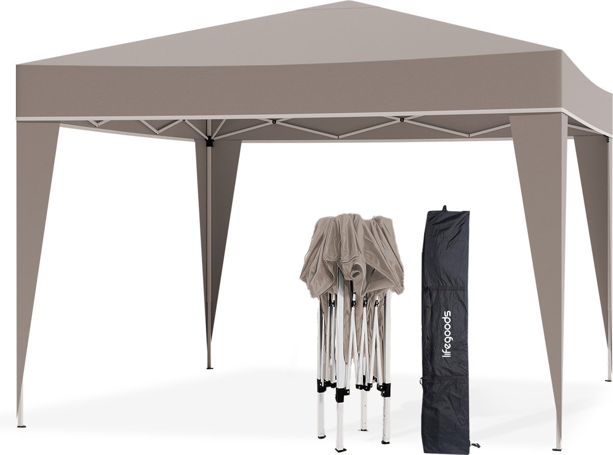 Bol.com LifeGoods Partytent - Opvouwbaar - 3x3 m - Easy Up - Paviljoen - Vouwtent - Met Draagtas - Beige aanbieding
