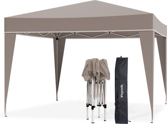 LifeGoods Partytent - Opvouwbaar - 3x3 m - Easy Up - Paviljoen - Vouwtent - Met Draagtas - Beige
