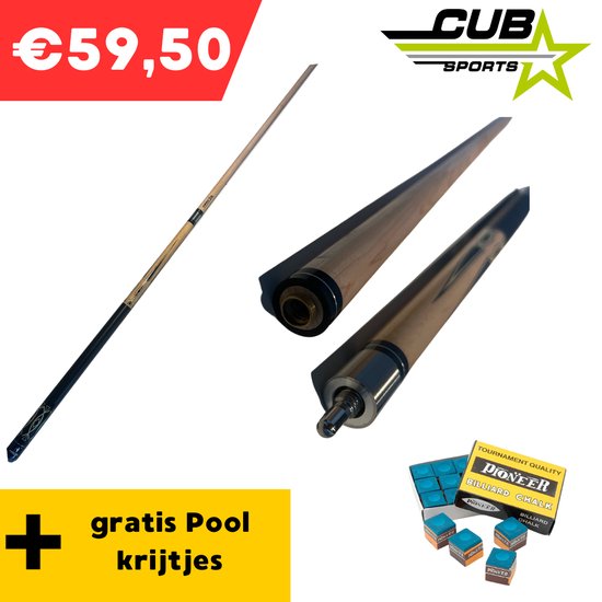 Cubsports - 2-delige - Maple Wood keu - 145cm - met gratis poolkeu krijt- 2 delig-stabiel - perfect recht - 13 mm pomerans-veerkrachtig -duurzaam - robuust gebruik scholen - jeugdcentra - recreatie instellingen - gebruik-showroom Eindhoven-