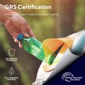 Illustratie die het GRS-certificaat toont met tekst: "GRS Certificering" en "Zorgt ervoor dat uw tas is gemaakt van gerecycled materiaal."