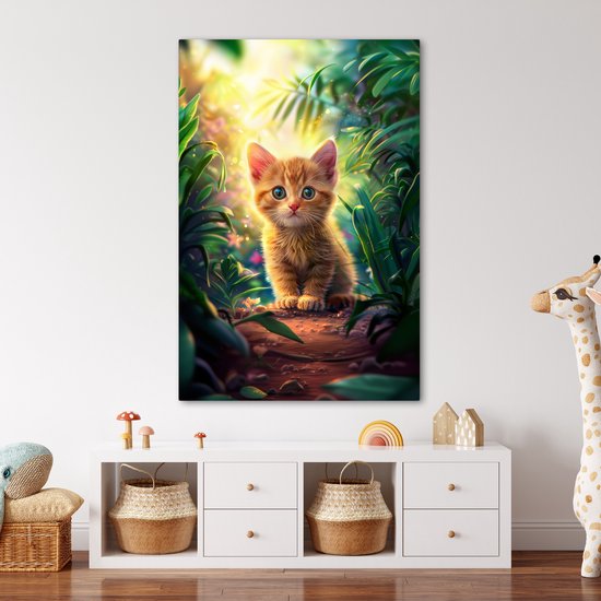 Peinture sur toile 80x120 cm - Décoration murale chambre d'enfant Chat - Animal de compagnie - Nature - Décoration murale murale chambre bébé - Décoration chambre garçon et fille - Accessoires Bébé - Peintures