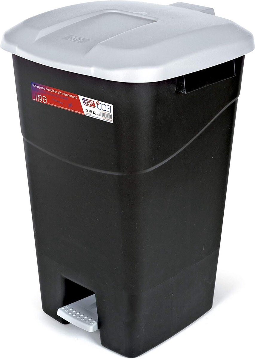 Goedkoopste Afvalcontainer 60 liter met pedaal - zwarte bodem - grijs deksel vegetable waste bin