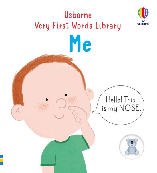 Een jongetje met rossig haar wijst naar zijn neus. Tekst: 'Hello! This is my NOSE.'