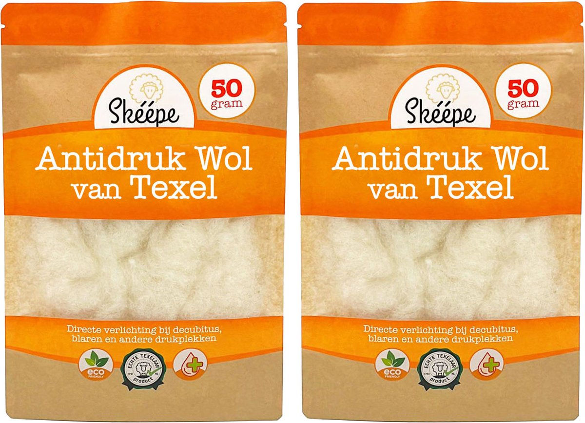Goedkoopste Antidruk Wol – 2x 50 gr. – Texelse schapenwol voor comfort bij drukplekken en langdurig zitten of liggen. Wol verlicht, verzacht en beschermt bij druk op de huid